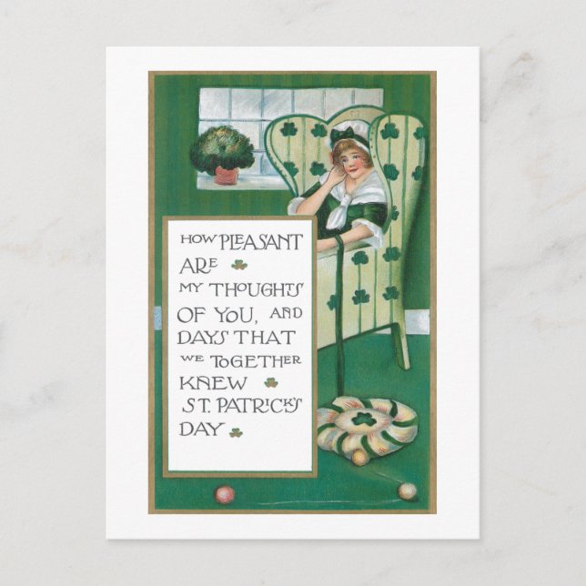 Pretty Irish Lassie w/St. Patrick's Day Greeting Holiday Postcard (Front)
