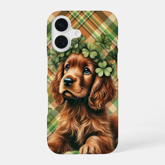 PRETTY IRISH SETTER DOG FACE WITH SHAMROCKS iPhone CASE (Back)