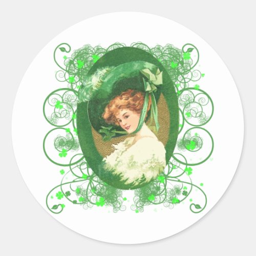 Pretty Irish Woman Vintage Design Classic Round Sticker