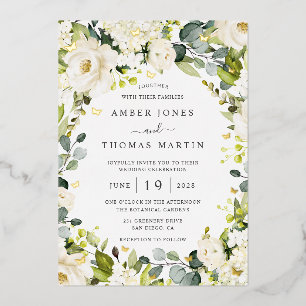 Pretty Ivory Gold Floral Butterfly Wedding Foil Invitation