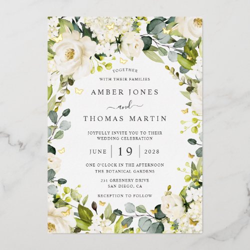 Pretty Ivory Gold Floral Butterfly Wedding  Foil Invitation