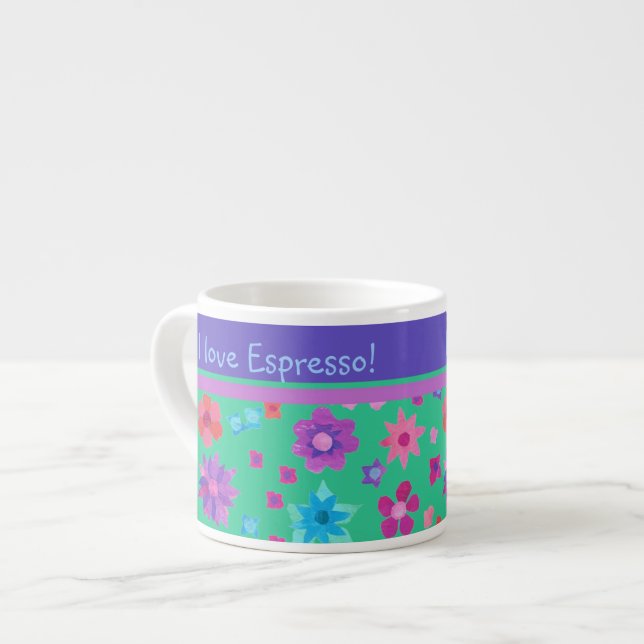 Pretty Jade Green Custom Flower-Power Espresso Mug (Front Left)
