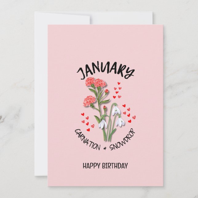 Pretty JANUARY Birth Month Flower Birthday Card (Front)