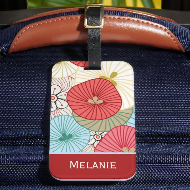 Pretty Japanese Elegant Floral Personalised Luggage Tag (Front Insitu 2)