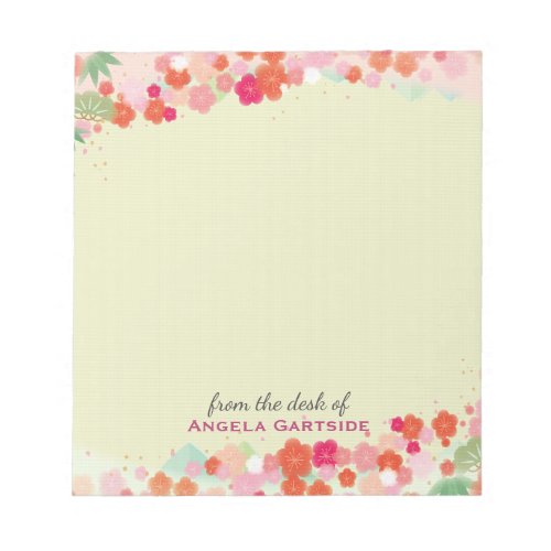 Pretty Japanese Floral Personalised Desk Notepad