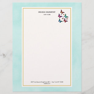 Pretty Jewel Colored Butterflies on Mint Green Letterhead