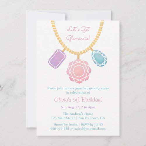 Pretty Jewellery Making Girls Birthday Party Invitation