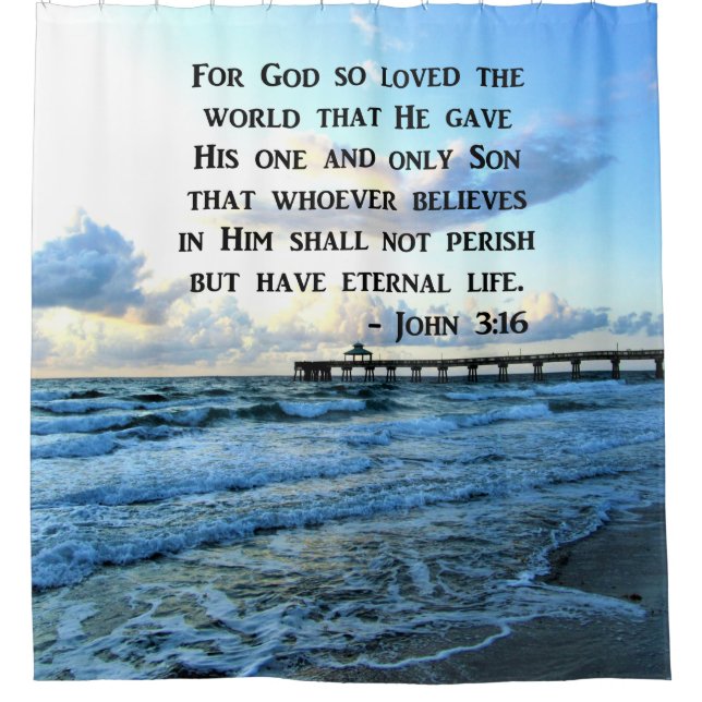 PRETTY JOHN 3:16 OCEAN PHOTO DESIGN SHOWER CURTAIN (Front)