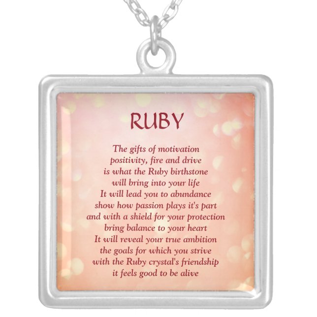 Pretty July Birthstone Ruby,  Poem Necklace (Front)