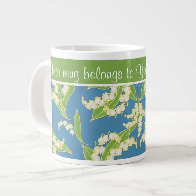 Pretty Jumbo Coffee Mug Lilies of the Valley, Blue (Front Left)