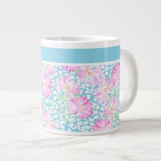Pretty Jumbo Mug, Pink Roses, White Butterflies Large Coffee Mug