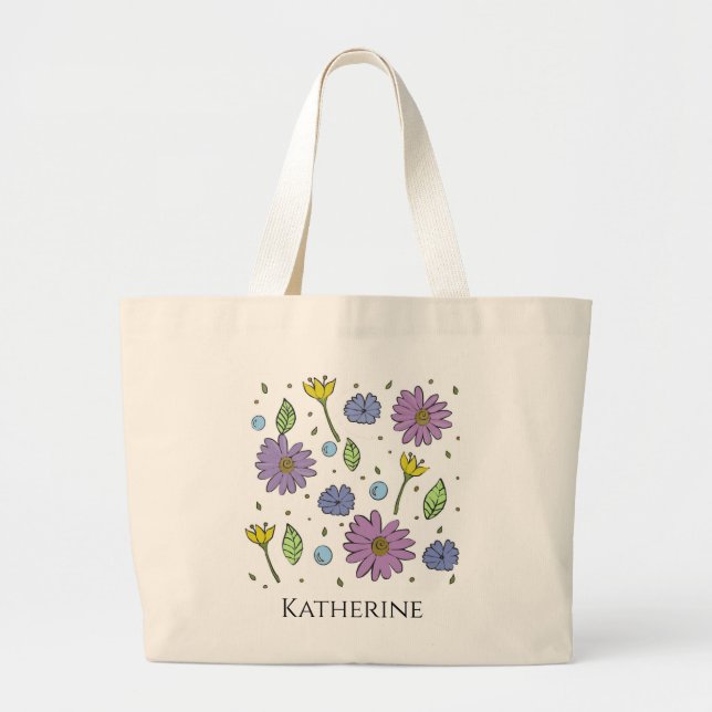 Pretty Jumbo Tote With Flowers Customizable (Front)