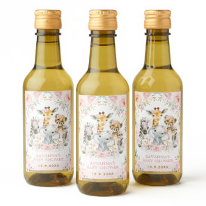 Pretty Jungle Animals Pink Blush Floral Favors Wine Label