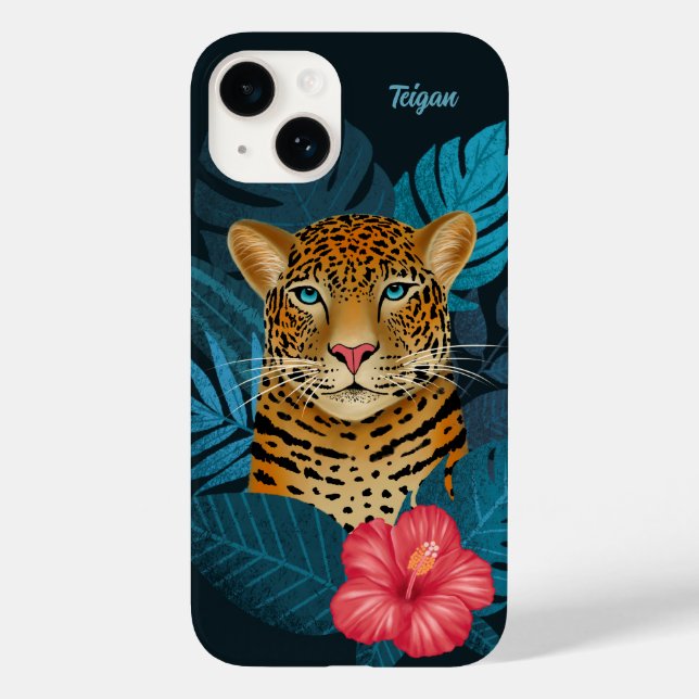 Pretty Jungle Leopard Floral Art | Blue | Name Case-Mate iPhone