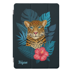 Pretty Jungle Leopard Floral Art Blue Name iPad Pro Cover