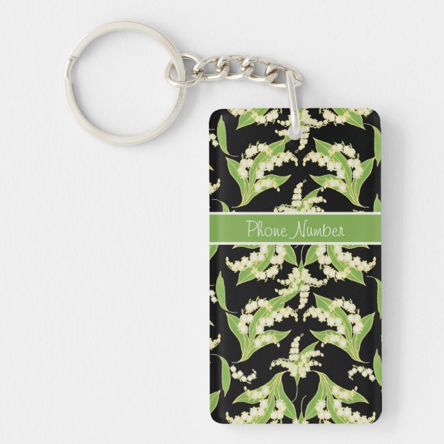 Pretty Keychain: Lilies of the Valley, Black Keychain (Front)