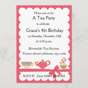 Pretty Kids Tea Party Invitation