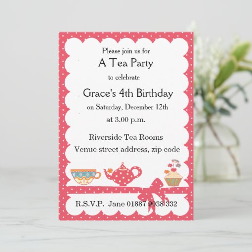 Pretty Kids Tea Party Invitation | Zazzle