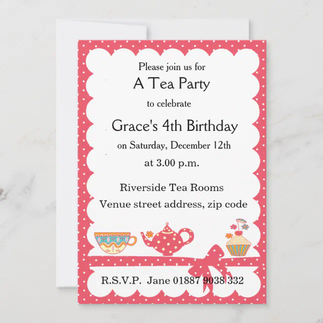 Pretty Kids Tea Party Invitation | Zazzle