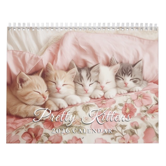 Pretty Kittens Pastel Pink 2026 Wall Calendar (Cover)