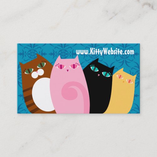 Pretty Kitties on Blue Business Card Templates