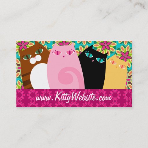Customizable Pretty Kitties on Floral Business Card