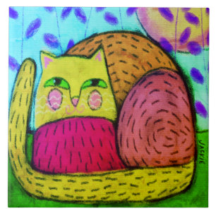Pretty Kitty Abstract Digital Painting Ceramic Tile