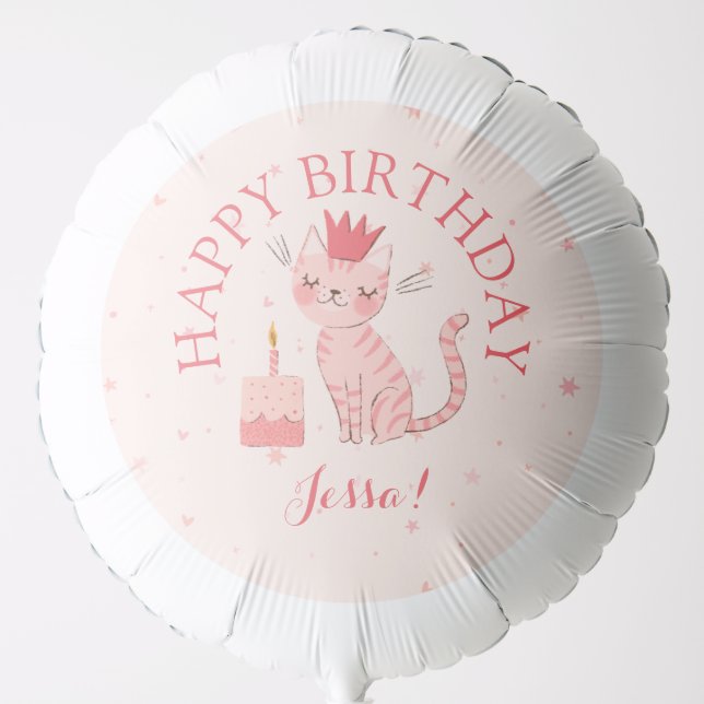 Pretty Kitty Birthday Classic Round Sticker Balloon (Front)