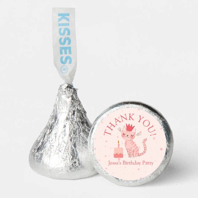 Pretty Kitty Birthday Classic Round Sticker Hershey®'s Kisses® (Front)