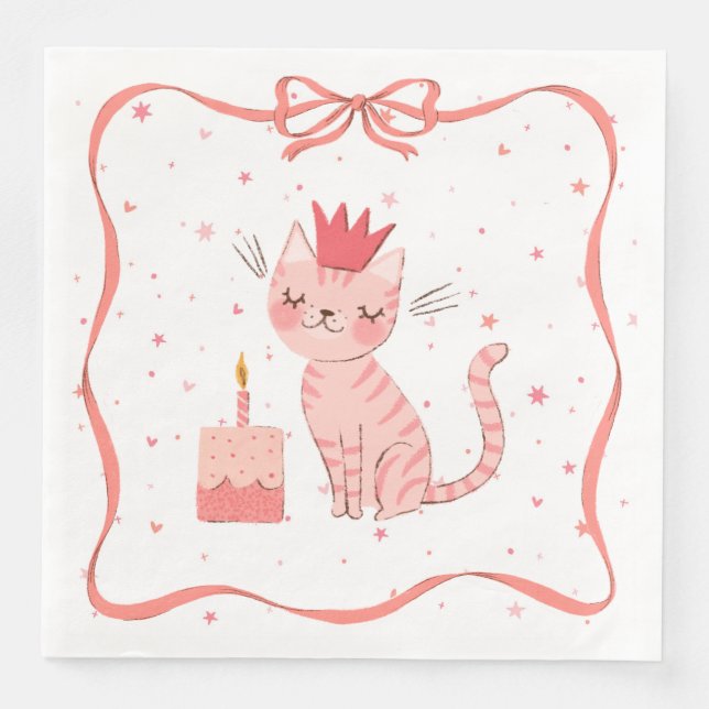 Pretty Kitty Birthday Paper Dinner Napkins (Front)