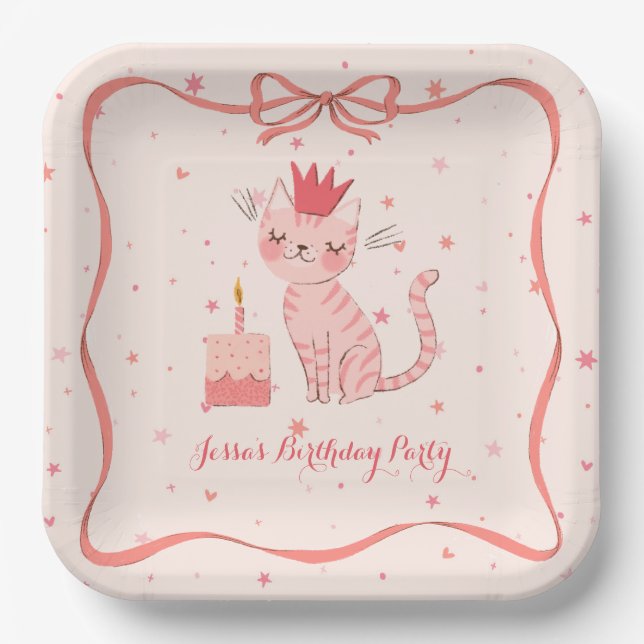 Pretty Kitty Birthday Paper Plates (Front)