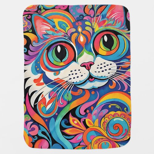 Pretty Kitty Cat Face Colorful Cat Art Baby Blanket