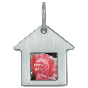 Pretty Kitty Cat ID tags Pink Tulip Flowers Pets