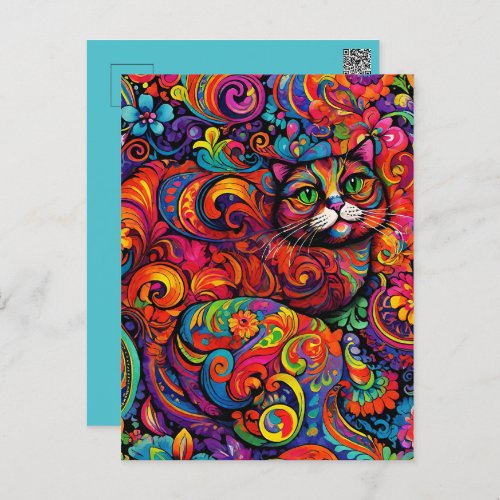 Pretty Kitty Colorful Cat Art  Postcard