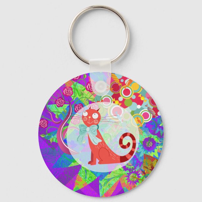 Pretty Kitty Crazy Cat Lady Gifts Vibrant Colorful Keychain (Front)