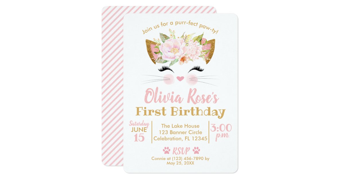 PRETTY KITTY Girl Cat Birthday Invitation | Zazzle.com