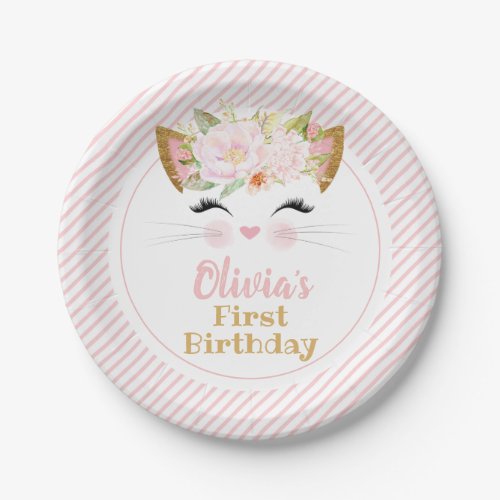 PRETTY KITTY Girls Cat Birthday Paper Plates