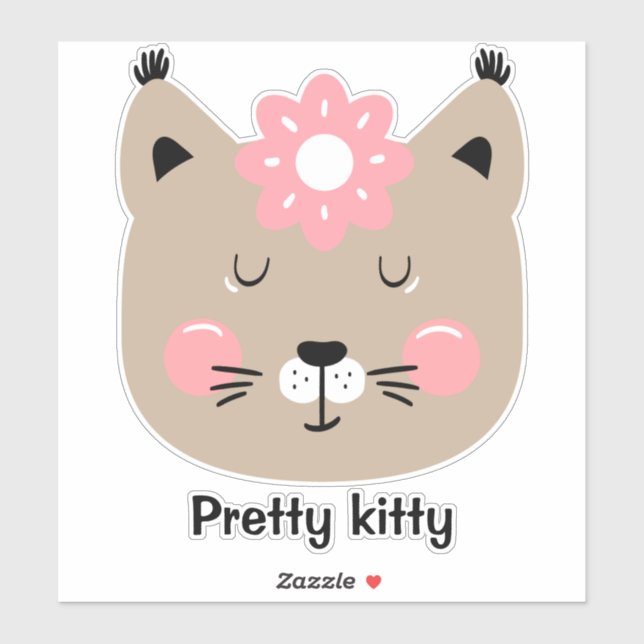 Pretty kitty napping pink flower personalize sticker (Sheet)