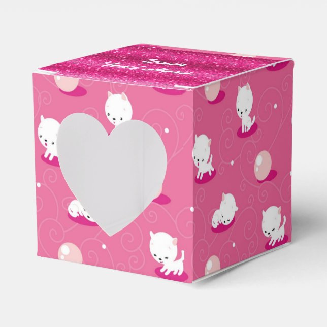 Pretty Kitty Pink Kittens Pattern Heart Favor Box (Front Side)