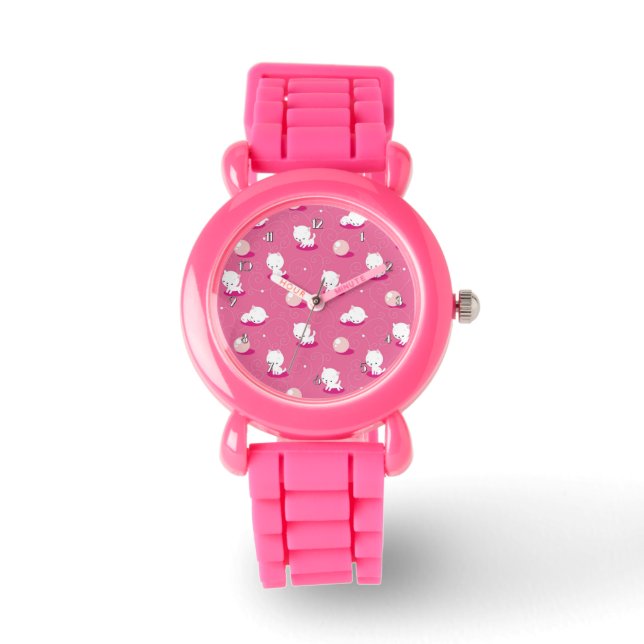 Pretty Kitty Pink Kittens Pattern Wrist Watch (Front)
