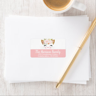 PRETTY KITTY Pink & White Cat Face Return Address Label