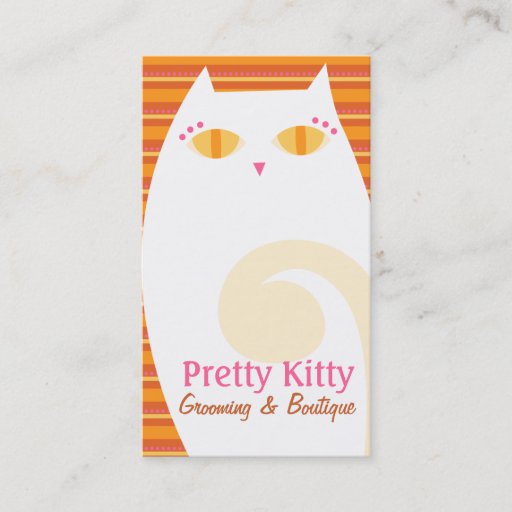Customizable Pretty Kitty White &amp; Orange Stripes Business Card