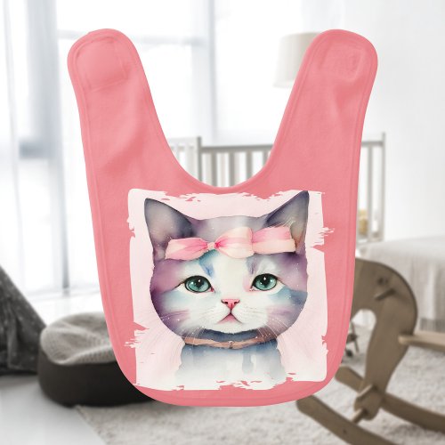 Pretty Kitty With Pink Bow Baby Bib