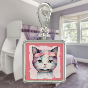 Pretty Kitty With Pink Bow Charm