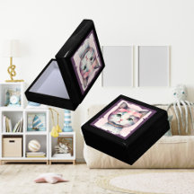 Pretty Kitty With Pink Bow Jewelry Keepsake Box