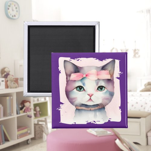 Pretty Kitty With Pink Bow Magnet
