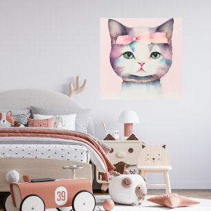 Pretty Kitty With Pink Bow Metal Wall Art