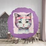 Pretty Kitty With Pink Bow Round Pillow at Zazzle