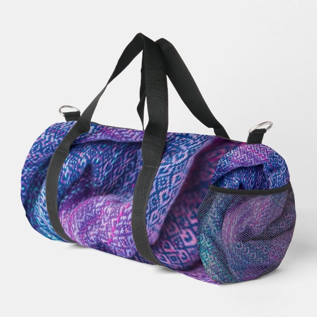 Pretty Knitted Mixed Purple and Blue Duffle Bag (Right Corner)
