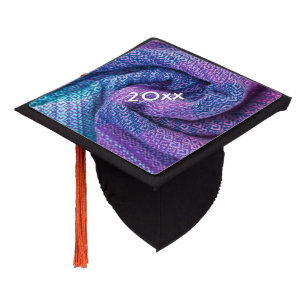 Pretty Knitted Mixed Purple and Blue Year Graduation Cap Topper